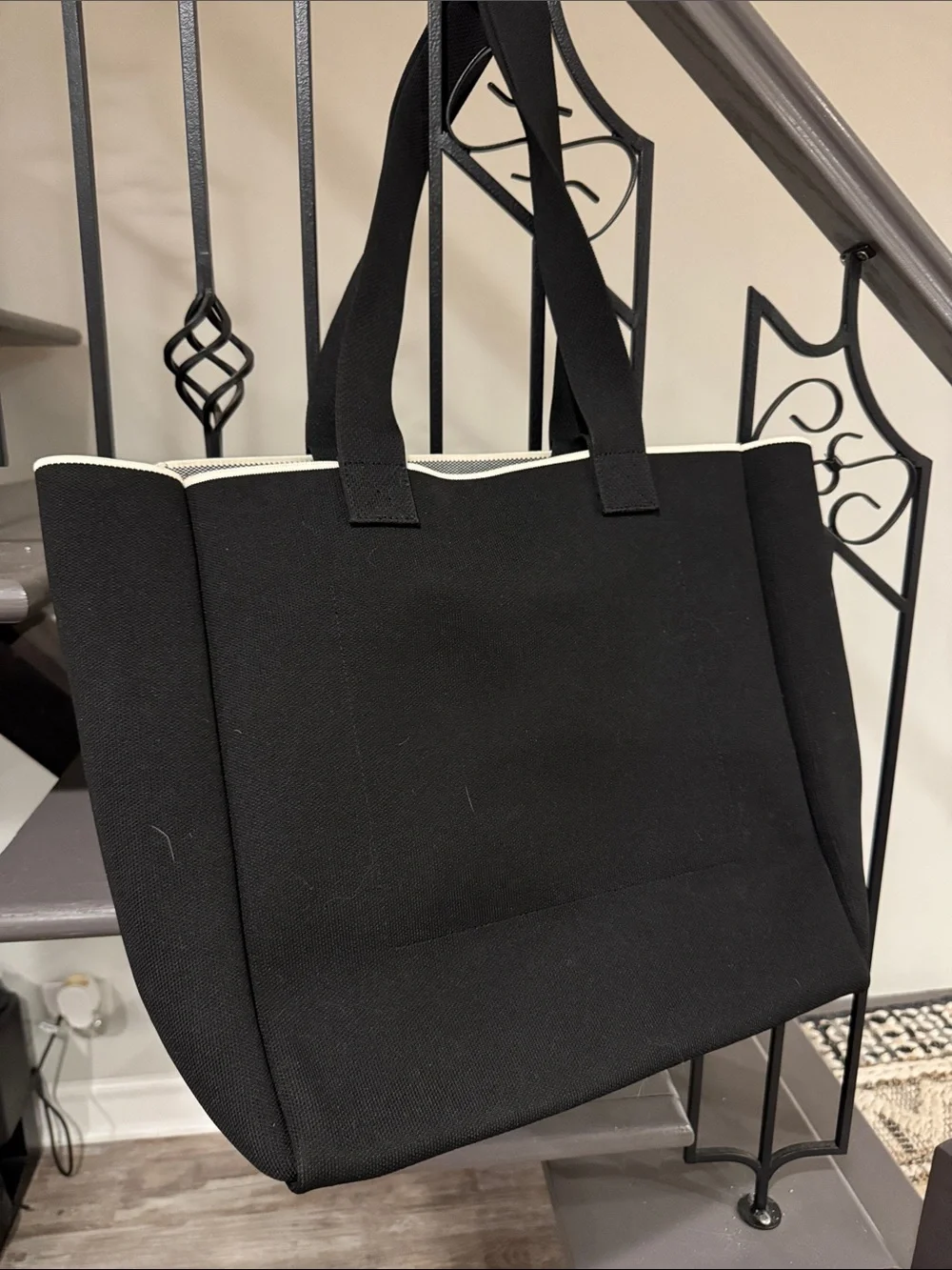 All Saints Black Canvas Tote with Cream Logo